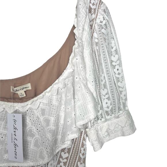 New Women’s For Love & Lemons White Lace Lovebird Mini Dress Size S - Picture 4 of 8